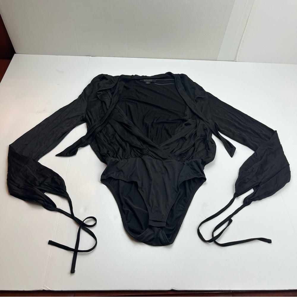 Allsaints All Saints Penelope Tie Neck Bodysuit Womens Size US 4 Black *FLAW